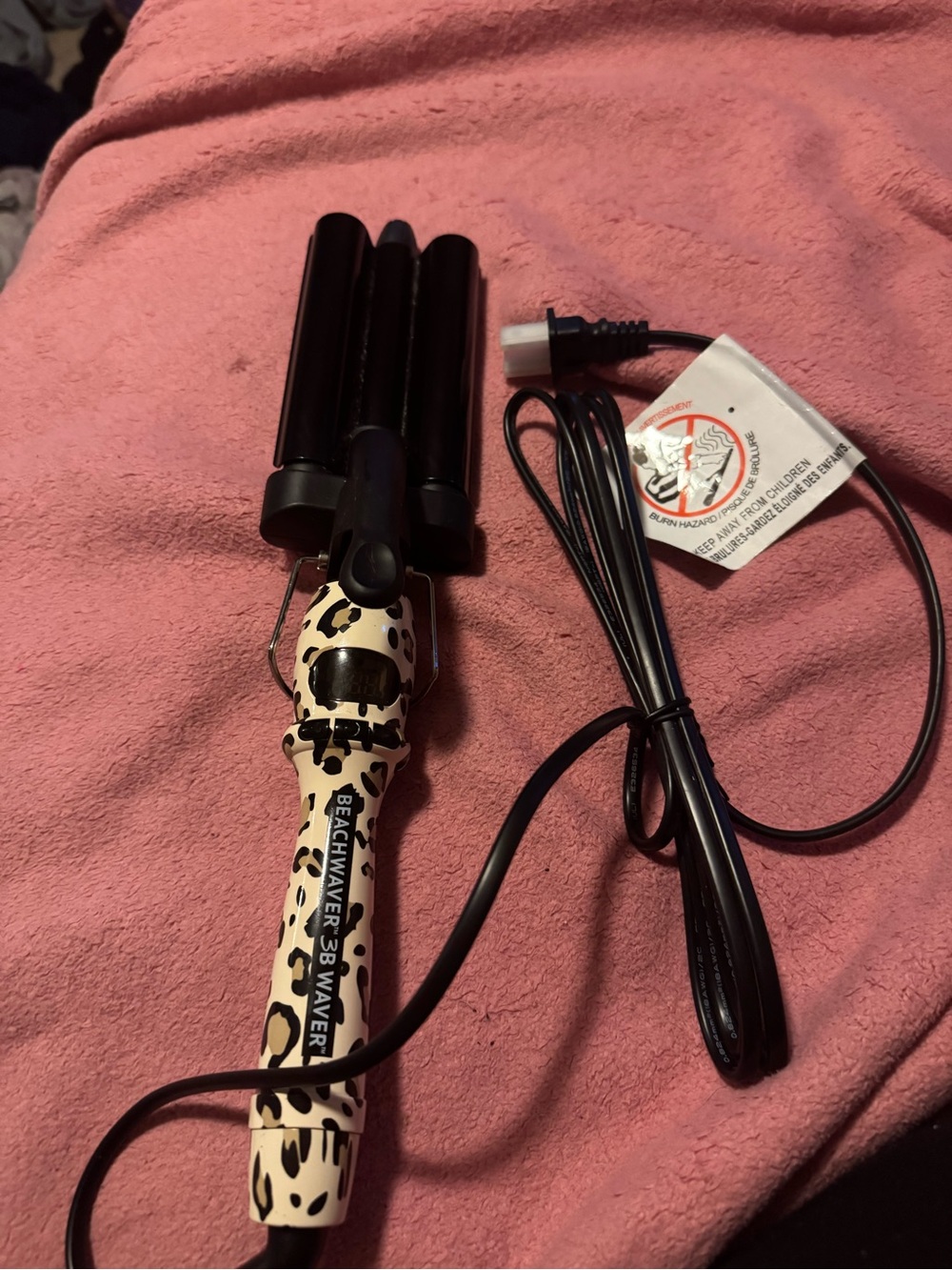 The Beachwaver Co. Leopard Print Triple Barrel Waver in Cream and Black